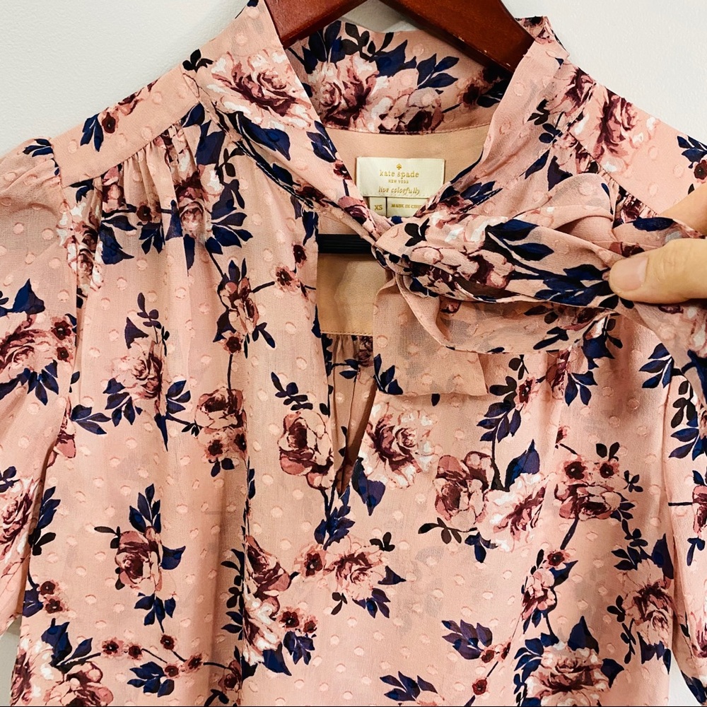 Kate Spade Prairie rose tie neck silk blouse - Picture 6 of 8